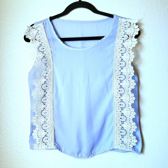 Tops - LACE Sheer sleeveless top skyblue size Small S